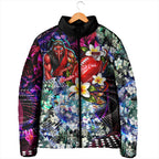 Personalized Essendon Football Bombers Padded Jacket Tropical Hibiscus Flowers - Pacific Fusion Style