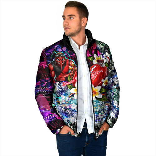 Personalized Essendon Football Bombers Padded Jacket Tropical Hibiscus Flowers - Pacific Fusion Style