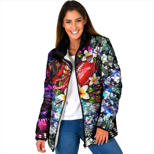 Personalized Essendon Football Bombers Padded Jacket Tropical Hibiscus Flowers - Pacific Fusion Style