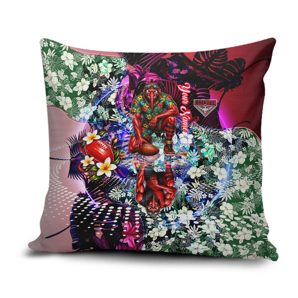 Personalized Essendon Football Bombers Pillow Cover Tropical Hibiscus Flowers - Pacific Fusion Style