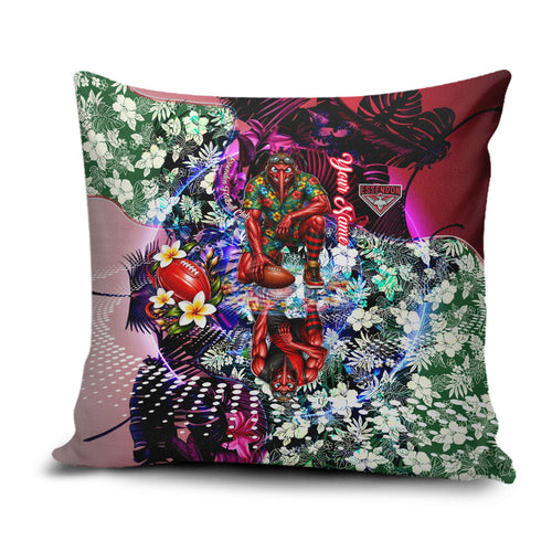 Personalized Essendon Football Bombers Pillow Cover Tropical Hibiscus Flowers - Pacific Fusion Style