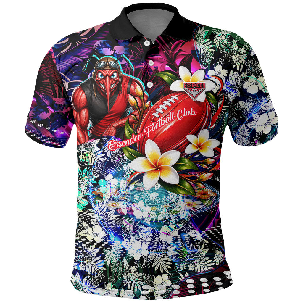 Personalized Essendon Football Bombers Polo Shirt Tropical Hibiscus Flowers - Pacific Fusion Style