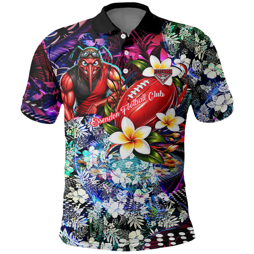 Personalized Essendon Football Bombers Polo Shirt Tropical Hibiscus Flowers - Pacific Fusion Style