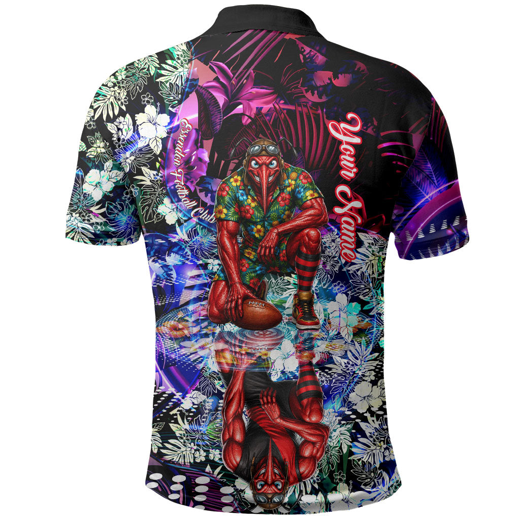 Personalized Essendon Football Bombers Polo Shirt Tropical Hibiscus Flowers - Pacific Fusion Style