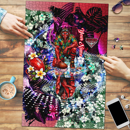 Personalized Essendon Football Bombers Puzzle Tropical Hibiscus Flowers - Pacific Fusion Style