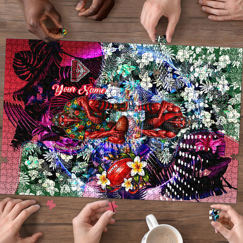 Personalized Essendon Football Bombers Puzzle Tropical Hibiscus Flowers - Pacific Fusion Style