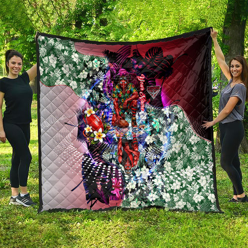Personalized Essendon Football Bombers Quilt Tropical Hibiscus Flowers - Pacific Fusion Style