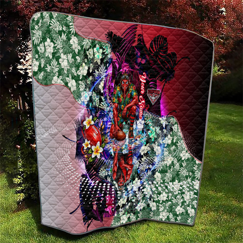Personalized Essendon Football Bombers Quilt Tropical Hibiscus Flowers - Pacific Fusion Style