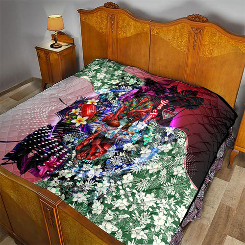 Personalized Essendon Football Bombers Quilt Tropical Hibiscus Flowers - Pacific Fusion Style