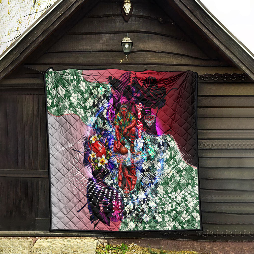 Personalized Essendon Football Bombers Quilt Tropical Hibiscus Flowers - Pacific Fusion Style