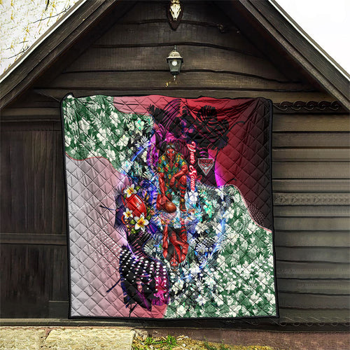 Personalized Essendon Football Bombers Quilt Tropical Hibiscus Flowers - Pacific Fusion Style