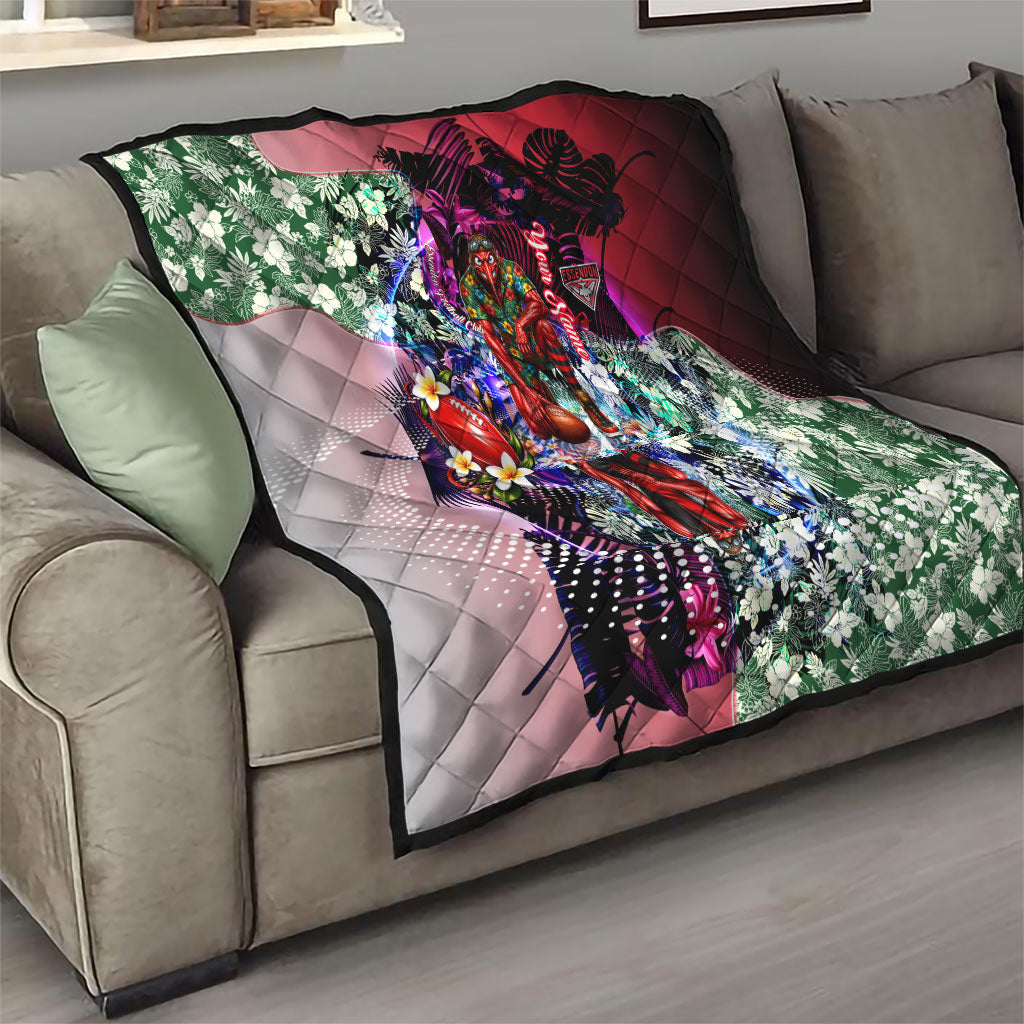 Personalized Essendon Football Bombers Quilt Tropical Hibiscus Flowers - Pacific Fusion Style