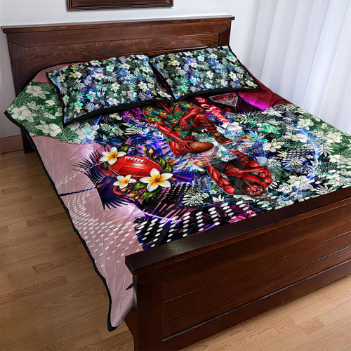 Personalized Essendon Football Bombers Quilt Bed Set Tropical Hibiscus Flowers - Pacific Fusion Style