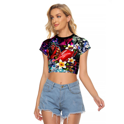 Personalized Essendon Football Bombers Raglan Cropped T Shirt Tropical Hibiscus Flowers - Pacific Fusion Style