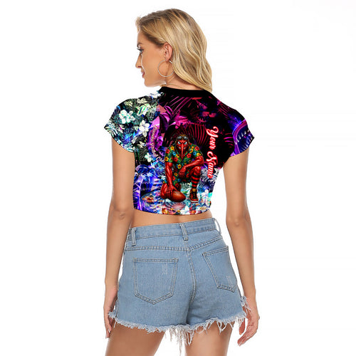 Personalized Essendon Football Bombers Raglan Cropped T Shirt Tropical Hibiscus Flowers - Pacific Fusion Style