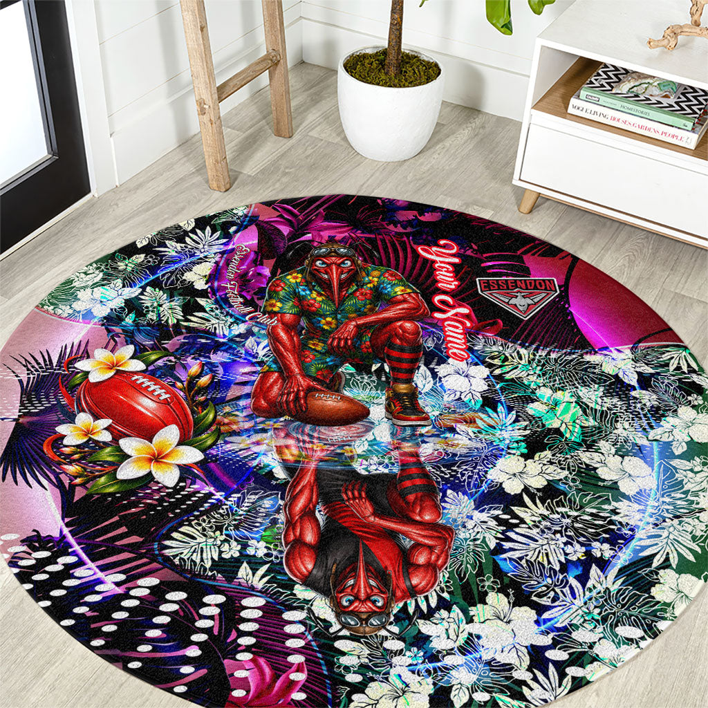 Personalized Essendon Football Bombers Round Carpet Tropical Hibiscus Flowers - Pacific Fusion Style