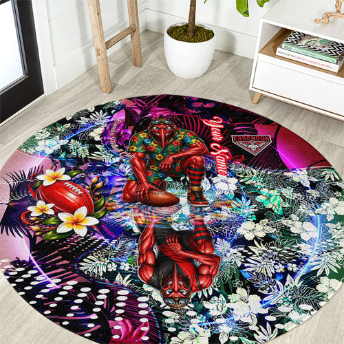 Personalized Essendon Football Bombers Round Carpet Tropical Hibiscus Flowers - Pacific Fusion Style