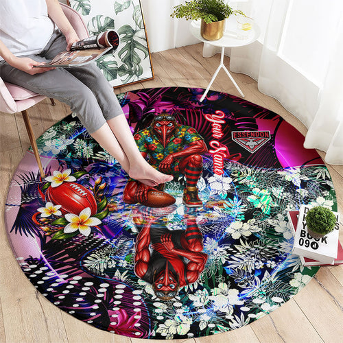 Personalized Essendon Football Bombers Round Carpet Tropical Hibiscus Flowers - Pacific Fusion Style