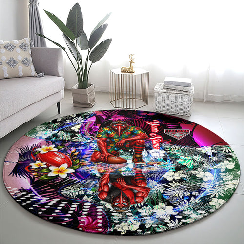 Personalized Essendon Football Bombers Round Carpet Tropical Hibiscus Flowers - Pacific Fusion Style
