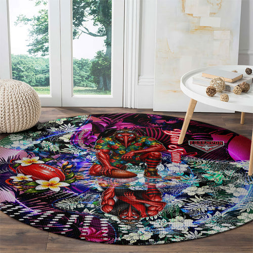 Personalized Essendon Football Bombers Round Carpet Tropical Hibiscus Flowers - Pacific Fusion Style