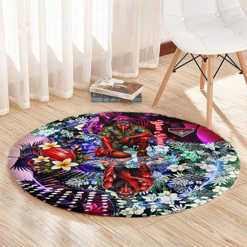 Personalized Essendon Football Bombers Round Carpet Tropical Hibiscus Flowers - Pacific Fusion Style