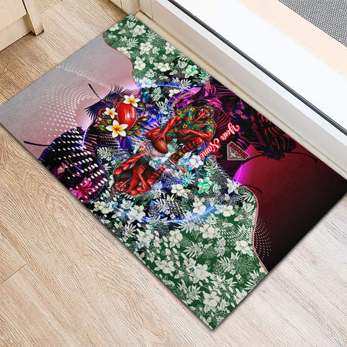 Personalized Essendon Football Bombers Rubber Doormat Tropical Hibiscus Flowers - Pacific Fusion Style