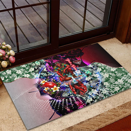 Personalized Essendon Football Bombers Rubber Doormat Tropical Hibiscus Flowers - Pacific Fusion Style
