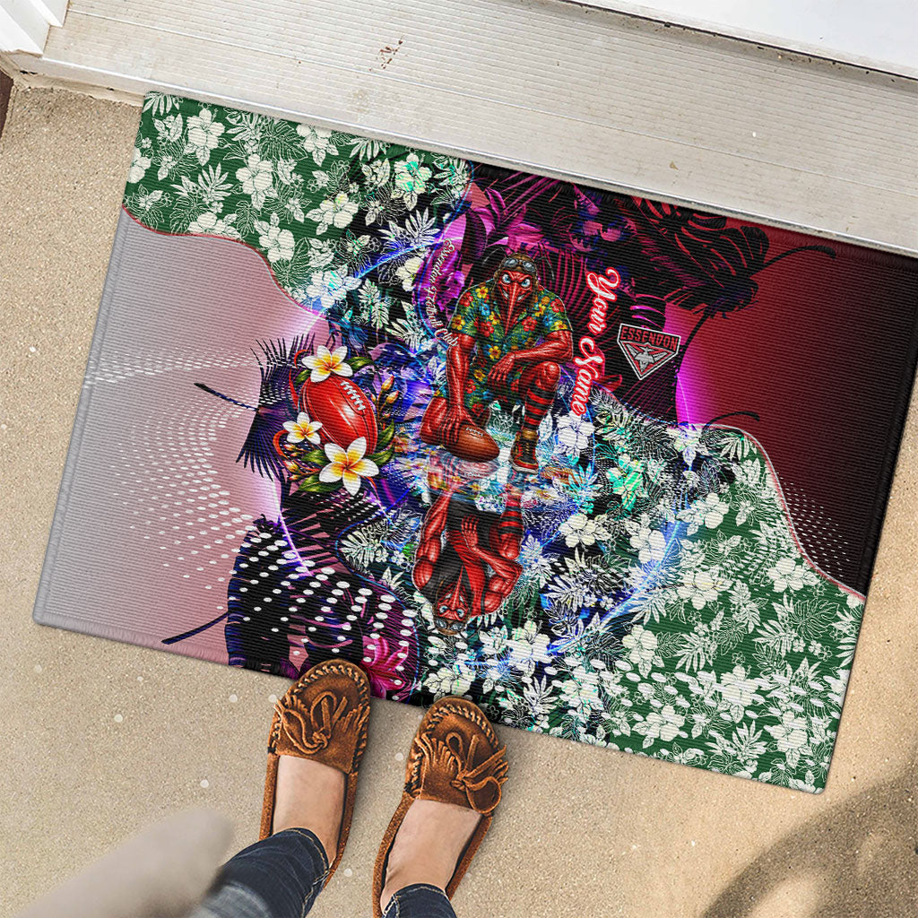Personalized Essendon Football Bombers Rubber Doormat Tropical Hibiscus Flowers - Pacific Fusion Style