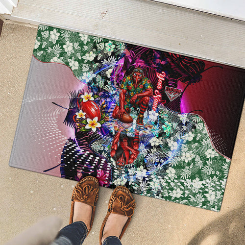 Personalized Essendon Football Bombers Rubber Doormat Tropical Hibiscus Flowers - Pacific Fusion Style