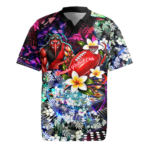 Personalized Essendon Football Bombers Rugby Jersey Tropical Hibiscus Flowers - Pacific Fusion Style
