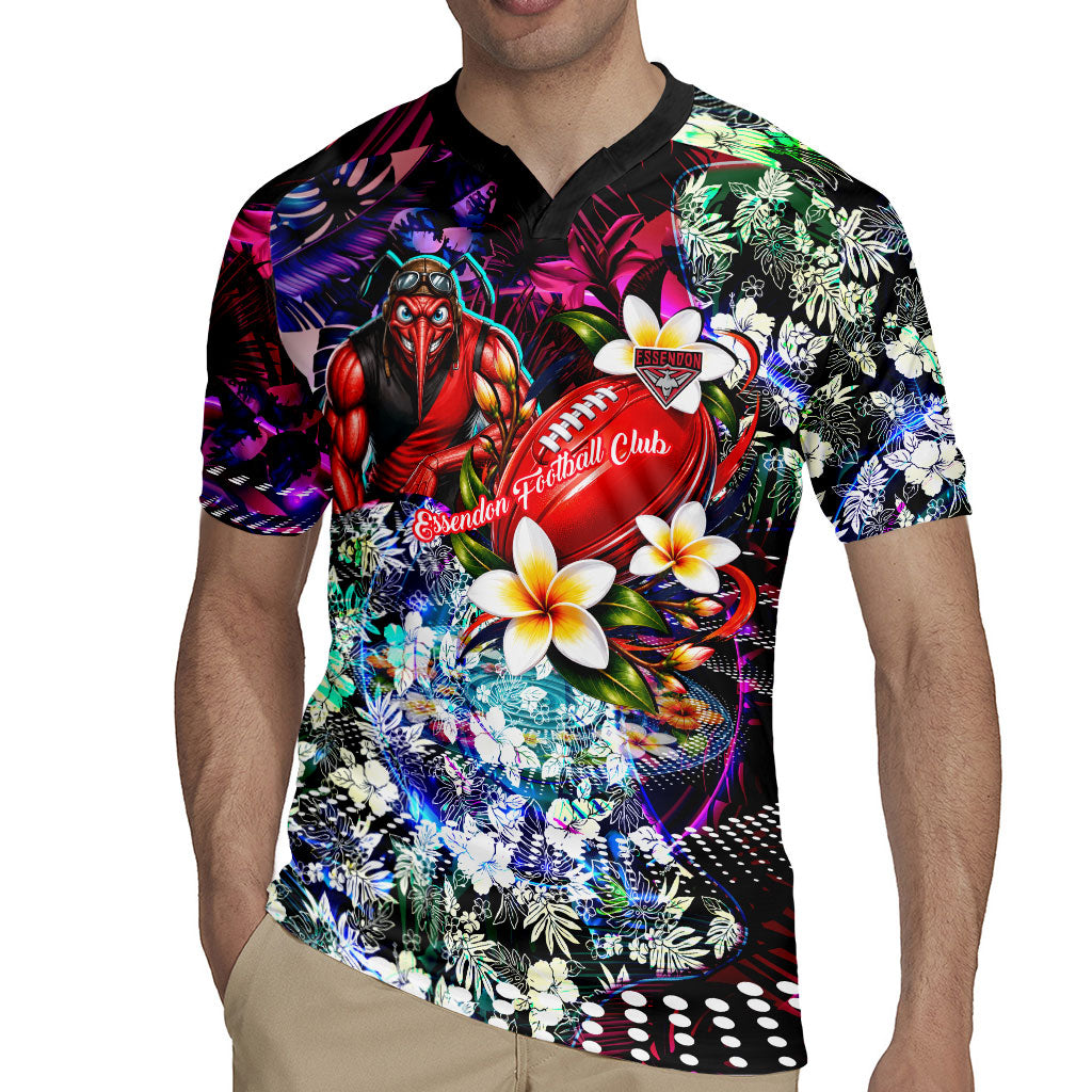 Personalized Essendon Football Bombers Rugby Jersey Tropical Hibiscus Flowers - Pacific Fusion Style