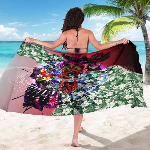 Personalized Essendon Football Bombers Sarong Tropical Hibiscus Flowers - Pacific Fusion Style