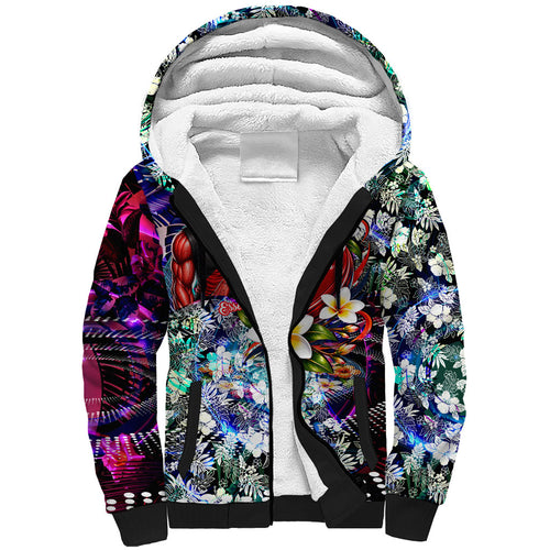 Personalized Essendon Football Bombers Sherpa Hoodie Tropical Hibiscus Flowers - Pacific Fusion Style