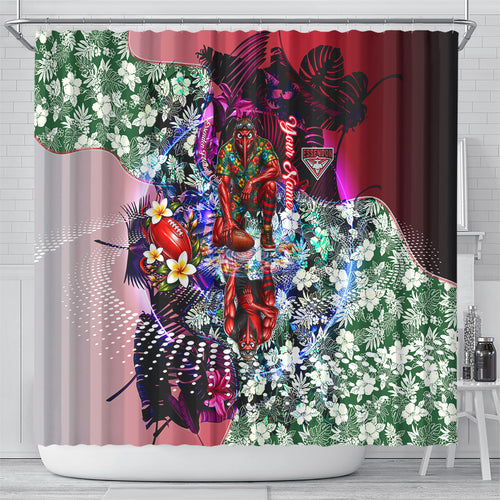 Personalized Essendon Football Bombers Shower Curtain Tropical Hibiscus Flowers - Pacific Fusion Style