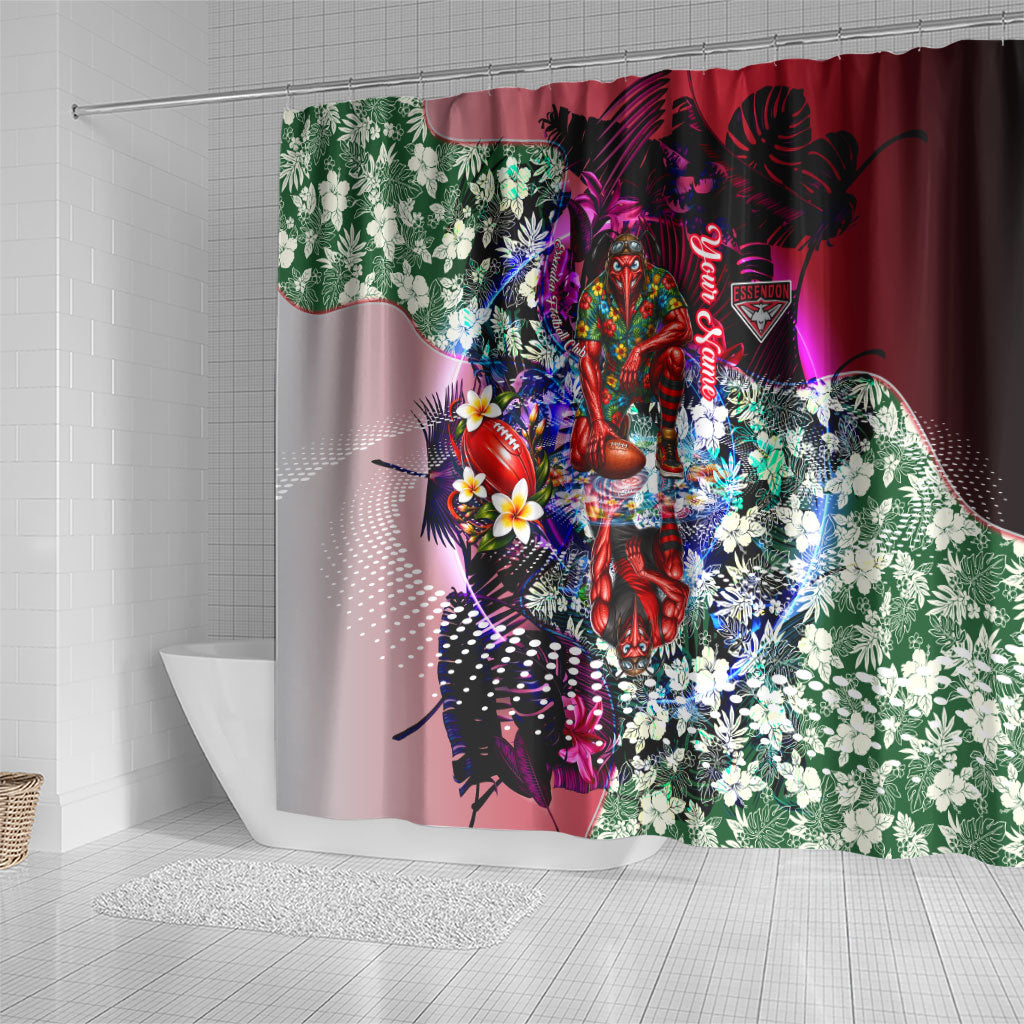 Personalized Essendon Football Bombers Shower Curtain Tropical Hibiscus Flowers - Pacific Fusion Style