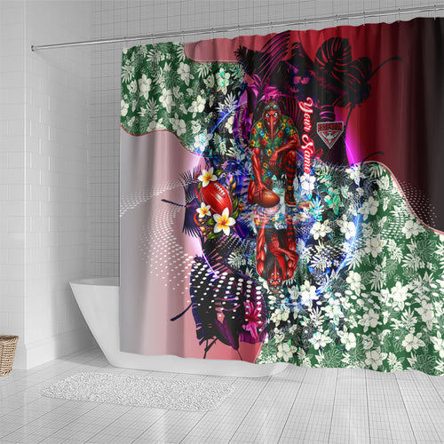 Personalized Essendon Football Bombers Shower Curtain Tropical Hibiscus Flowers - Pacific Fusion Style
