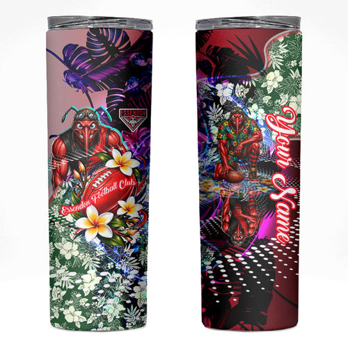 Personalized Essendon Football Bombers Skinny Tumbler Tropical Hibiscus Flowers - Pacific Fusion Style