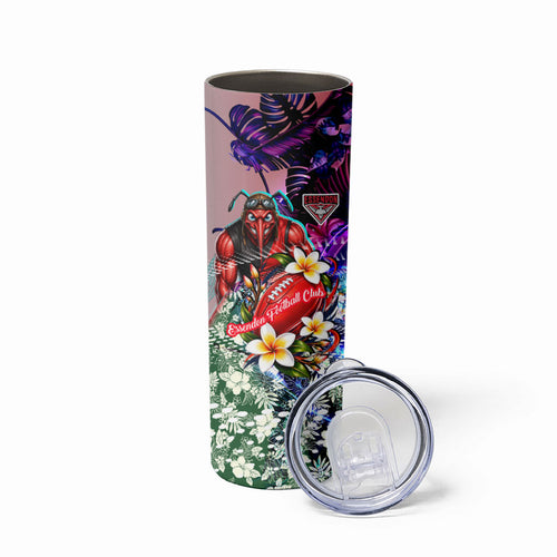 Personalized Essendon Football Bombers Skinny Tumbler Tropical Hibiscus Flowers - Pacific Fusion Style