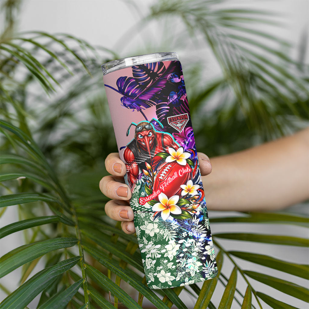 Personalized Essendon Football Bombers Skinny Tumbler Tropical Hibiscus Flowers - Pacific Fusion Style