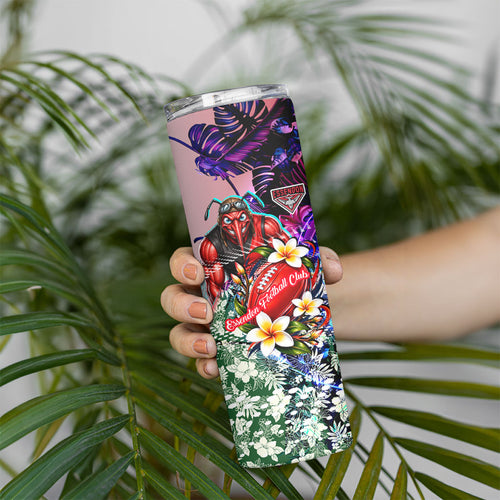 Personalized Essendon Football Bombers Skinny Tumbler Tropical Hibiscus Flowers - Pacific Fusion Style