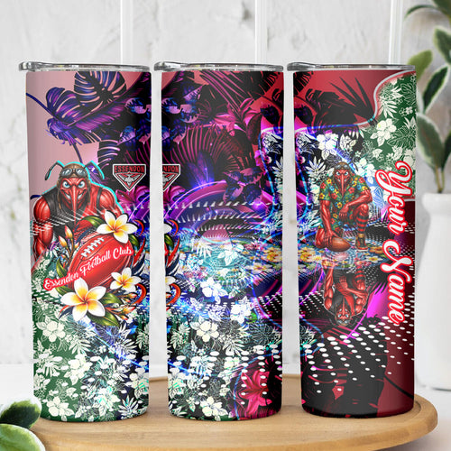 Personalized Essendon Football Bombers Skinny Tumbler Tropical Hibiscus Flowers - Pacific Fusion Style
