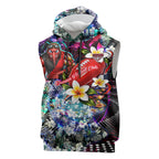 Personalized Essendon Football Bombers Sleeveless Hoodie Tropical Hibiscus Flowers - Pacific Fusion Style