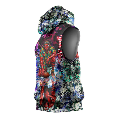 Personalized Essendon Football Bombers Sleeveless Hoodie Tropical Hibiscus Flowers - Pacific Fusion Style