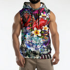 Personalized Essendon Football Bombers Sleeveless Hoodie Tropical Hibiscus Flowers - Pacific Fusion Style