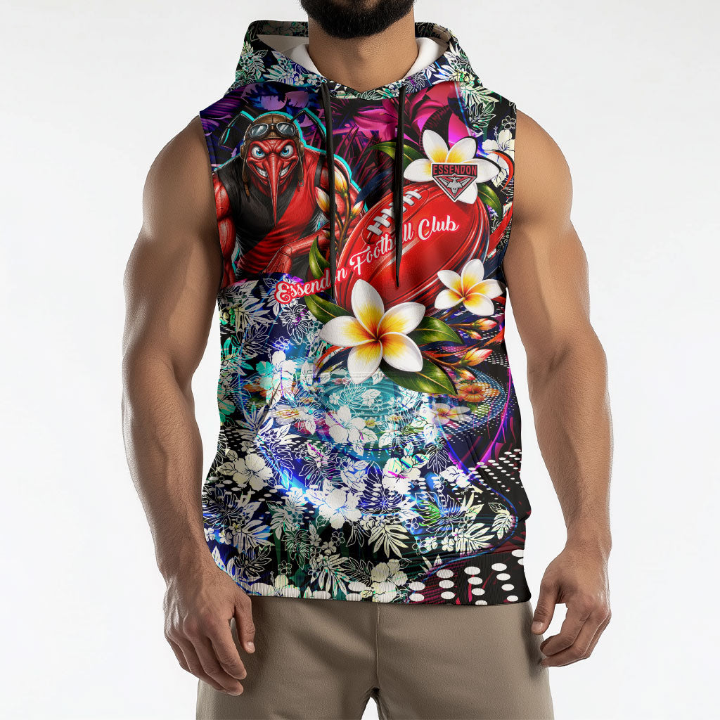 Personalized Essendon Football Bombers Sleeveless Hoodie Tropical Hibiscus Flowers - Pacific Fusion Style