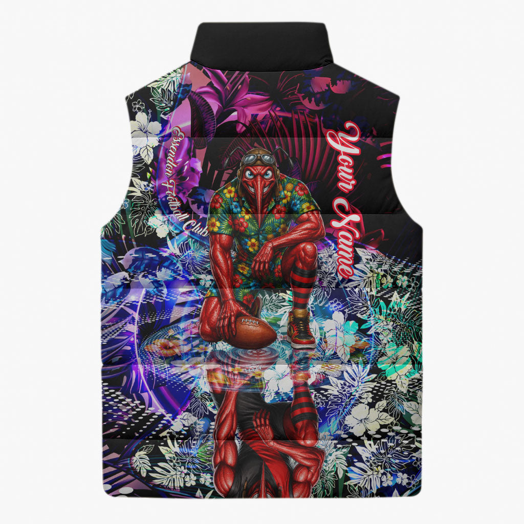 Personalized Essendon Football Bombers Sleeveless Puffer Jacket Tropical Hibiscus Flowers - Pacific Fusion Style