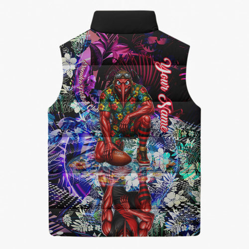 Personalized Essendon Football Bombers Sleeveless Puffer Jacket Tropical Hibiscus Flowers - Pacific Fusion Style