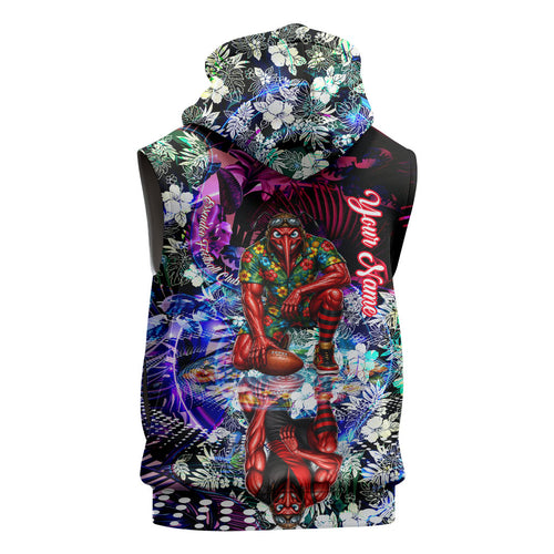 Personalized Essendon Football Bombers Sleeveless Zip Hoodie Tropical Hibiscus Flowers - Pacific Fusion Style