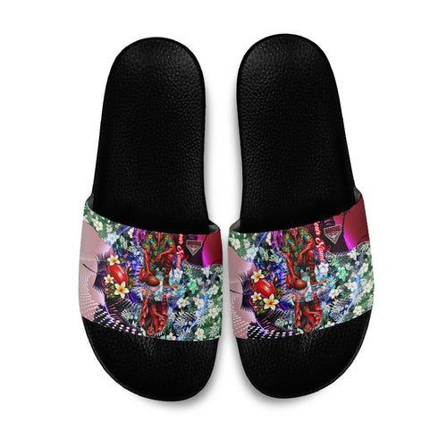 Personalized Essendon Football Bombers Slide Sandals Tropical Hibiscus Flowers - Pacific Fusion Style