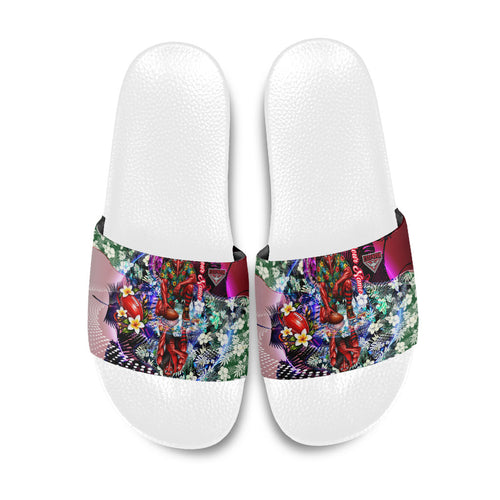 Personalized Essendon Football Bombers Slide Sandals Tropical Hibiscus Flowers - Pacific Fusion Style